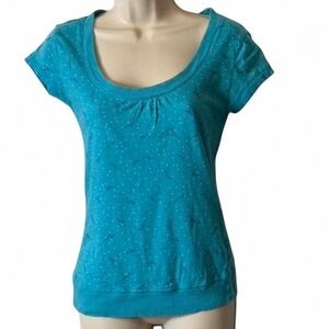 Vintage Y2K Arizona Jean Co Turquoise Polka Dot Scoop Neck Top, Women's Size M